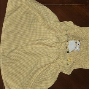 Yellow Gingham Baby Dress with Bunny Embroidery